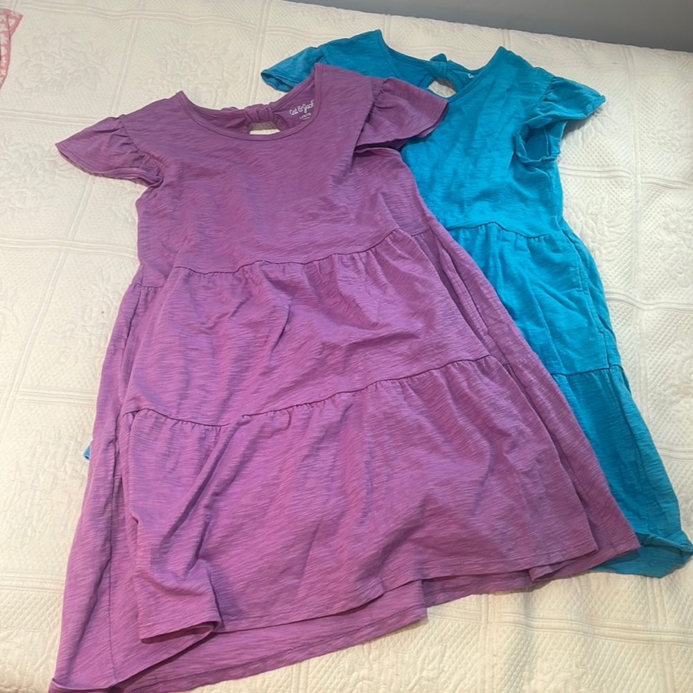 Lot of 2 Cat and Jack girls L 10-12 cotton dresses. Summer beach cover up NWT